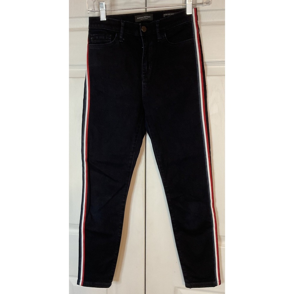 Banana Republic Black With Side Stripes High Rise Skinny Crop Jeans XS 24 x 25